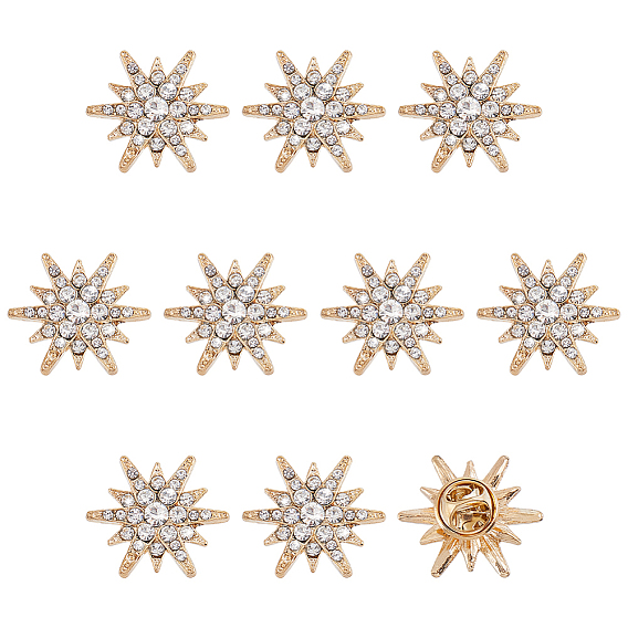 10 Pièces de fermoirs à épingle en alliage avec strass pour vêtements de sac à dos, étoiles