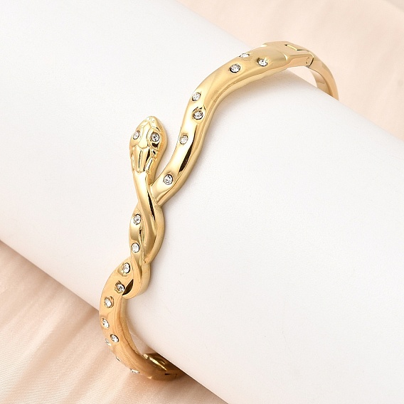 304 Шарнирные браслеты из нержавеющей стали со стразами для женщин, ионное покрытие (ip), долговечный, реальный 18 k позолоченный