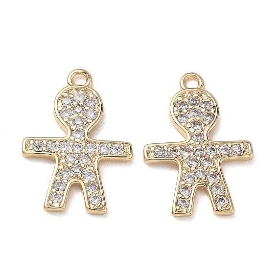 Brass Micro Pave Clear Cubic Zirconia Pendants, Human Charms, Nickel Free