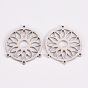 304 Stainless Steel Chandelier Component Links, Laser Cut, Flat Round with Flower