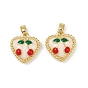 Подвески из латунного сплава, с эмалью, сердце с вишневым шармом, золотые, стойки покрытие
