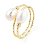 Anneau de manchette enveloppé de perles naturelles, bijoux en laiton pour femmes