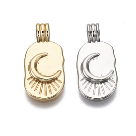 Brass Pendants, Oval with Moon, Nickel Free
