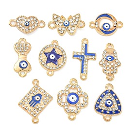 Alloy Blue Enamel Connector Charms, Crystal Rhinestone Evil Eye Links, Golden