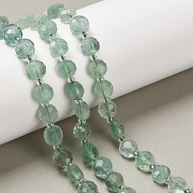 Естественный зеленый флюорит бисер нитей, плоско-круглые, граненые, с бисером