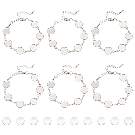 Круглый поднос 304 браслеты из звеньев из нержавеющей стали, с прозрачными стеклянными кабошонами, удлинителем цепочки и застежкой-карабином