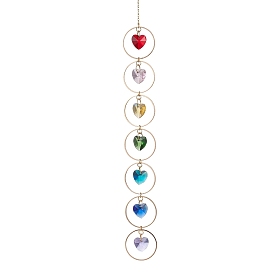 Heart/Teardrop/Star Faceted Glass Suncatchers, Rainbow Maker, Pendant Decorations, with Brass Cable Chains