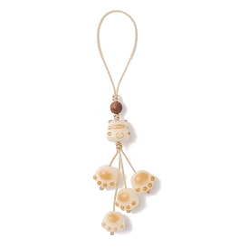 Cute Cat Paw Lucky Cat Carved Natural Bodhi Root & Natural Sandalwood Pendant Decorations, with Braided Nylon Thread
