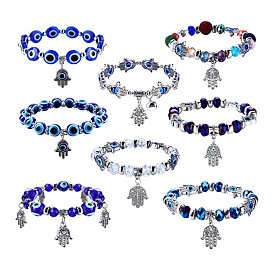 Blue Devil's Eye Resin Glass Bead Bracelet Fatima Palm Pendant Hand String Jewelry