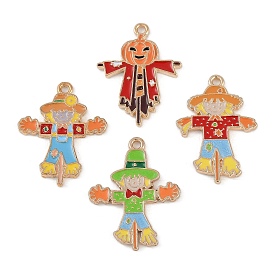 Thanksgiving Day Theme Alloy Enamel Pendants, Golden, Scarecrow Charm