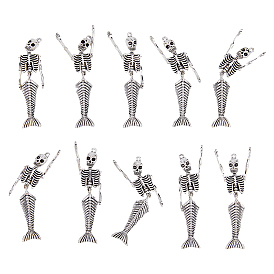 10шт. большие подвески из сплава в тибетском стиле, Череп русалки, без кадмия и без свинца