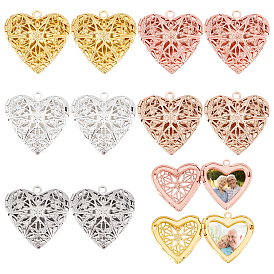 10 piezas 5 colores colgantes de medallón difusor de latón, encantos de marco de imagen para el collar, corazón con la flor