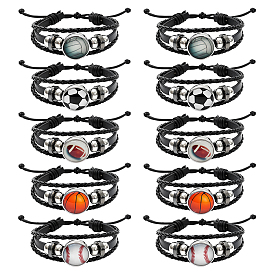 10 шт. 5 стили браслеты из коровьей кожи в спортивном стиле с несколькими полосками, Браслеты из стеклянных бусин с подвесками для мужчин, из нержавеющей стали поиска