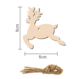 10Pcs Elk Unfinished Wood Cutouts Ornaments, with Hemp Rope, for Blank Crafts DIY Christmas Party Hanging Decoration Supplies