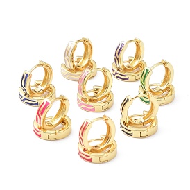 Brass Enamel Hoop Earrings, Real 18K Gold Plated, Ring, Cadmium Free & Lead Free