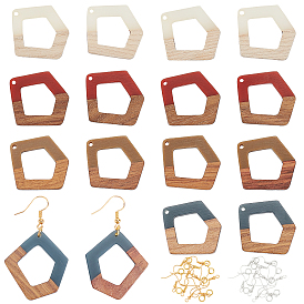 Olycraft DIY 16 Pcs Wooden Dangle Earring Making Kits, Including Polygon Resin & Walnut Wood Pendants, Brass Earring Hooks & Jump Rings