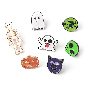 Funny Halloween Cartoon Badge Set with Skulls, Pumpkins, Ghosts and Witches
