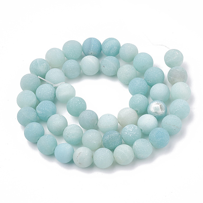 Natural Amazonite Beads Strands, Frosted, Grade A, Round