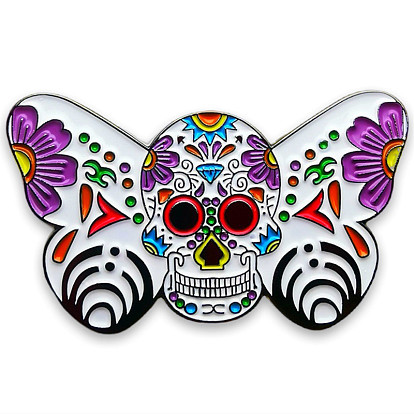 Halloween Theme Skull with Butterfly Enamel Pins, Alloy Brooch