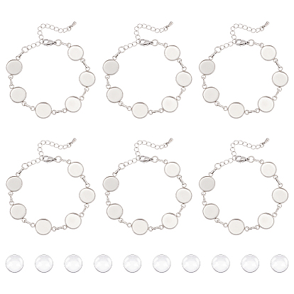 Круглый поднос 304 браслеты из звеньев из нержавеющей стали, с прозрачными стеклянными кабошонами, удлинителем цепочки и застежкой-карабином