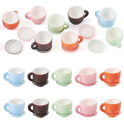 10 ensembles 5 couleurs tasses et assiettes à thé en résine, ornements miniatures, pour accessoires de maison de poupée de jardin