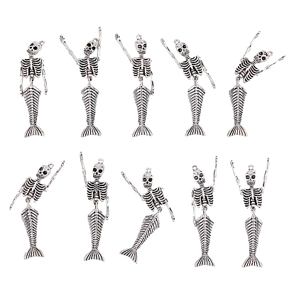 10шт. большие подвески из сплава в тибетском стиле, Череп русалки, без кадмия и без свинца