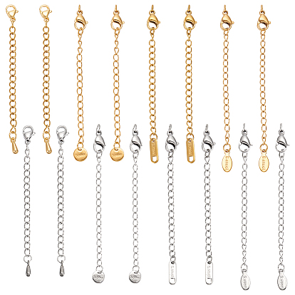 16 шт. 8 стили 304 удлинитель цепи из нержавеющей стали, без кадмия, без никеля и без свинца, с застежками и очарованием