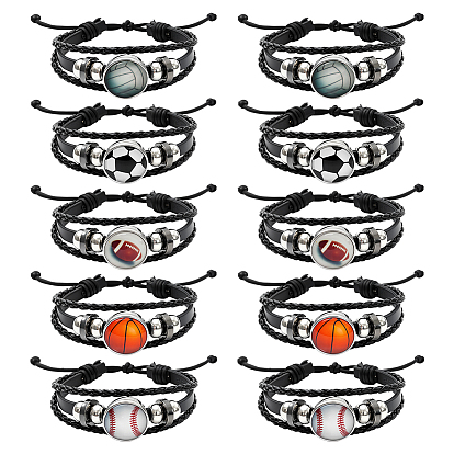 10 шт. 5 стили браслеты из коровьей кожи в спортивном стиле с несколькими полосками, Браслеты из стеклянных бусин с подвесками для мужчин, из нержавеющей стали поиска