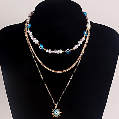 Multi-layer Devil Eye Beaded Necklace for Women - Unique Design, Pearl-like Collarbone Chain