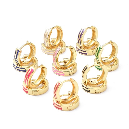 Brass Enamel Hoop Earrings, Real 18K Gold Plated, Ring, Cadmium Free & Lead Free