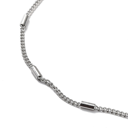 304 Stainless Steel Column Beaded Curb Chains, Satellite Chain Necklace