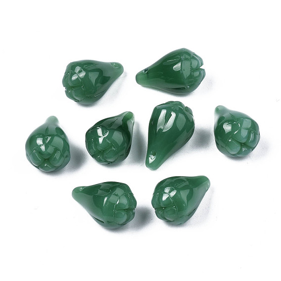 Imitation Jade Glass Pendants, Flower Bud Charms