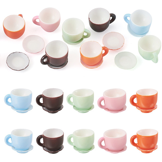 10 juegos 5 colores tazas y platos de resina adornos en miniatura, Para accesorios de casa de muñecas de jardín.