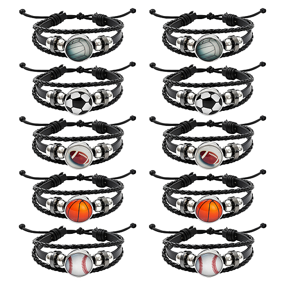 10 шт. 5 стили браслеты из коровьей кожи в спортивном стиле с несколькими полосками, Браслеты из стеклянных бусин с подвесками для мужчин, из нержавеющей стали поиска