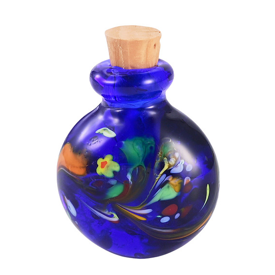 Handmade Lampwork Perfume Bottle Pendants, with Cork