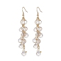 Glass Teardrop Cluster Dangle Earrings, Golden 304 Stainless Steel Chain Tassel Earrings for Women