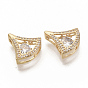 Brass Micro Pave Clear Cubic Zirconia Charms, Nickel Free, Fan Shape, Real 18K Gold Plated