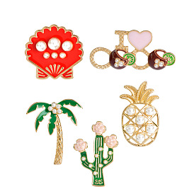 Cute Cartoon I LOVE Brooch Pin with Shell Pearl Coconut Pineapple Cactus Design
