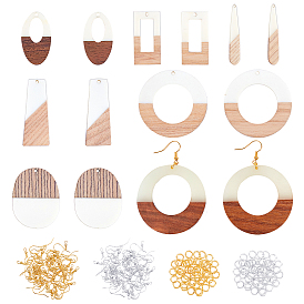 Olycraft DIY Resin Dangle Earring Making Kits, 14Pcs Teardrop & Geometry Resin & Walnut Wood Pendants, Brass Earring Hooks & 2 Styles Jump Rings