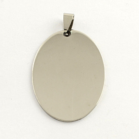201 Stainless Steel Oval Stamping Blank Tag Pendants, with Snap on Bails, 42x30x1mm, Hole: 3mm