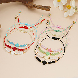 Браслеты из стеклянных бус в стиле бохо, крестик для женщин