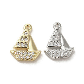 Brass Micro Pave Cubic Zirconia Charms, Sail