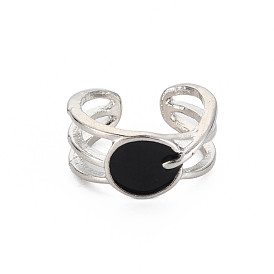 Enamel Oval Open Cuff Ring, Alloy Jewelry for Women, Cadmium Free & Lead Free, Platinum