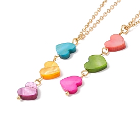 Natural Shell Heart Pendant Necklace with 304 Stainless Steel Chains for Women, Golden