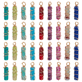 36шт. 9 цвета окрашенная синтетическая императорская яшма медная проволока обернутая подвесками, колонка прелести, реальный 18 k позолоченный