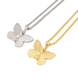 Butterfly Rack Plating Brass Pendant Necklaces, Wheat Chains Necklaces, Cadmium Free & Lead Free, Long-Lasting Plated