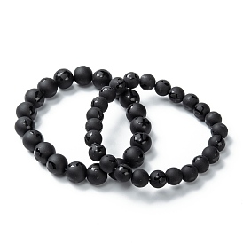 Frosted Glass Beads Stretch Bracelets, Round with Anchor Pattern