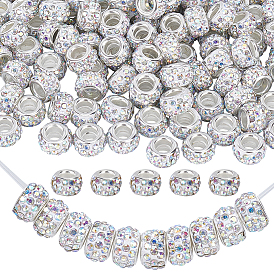 Бусины ручной работы из полимерной глины с крупными отверстиями, украшенные стразами, с латунными сердечниками с серебряным покрытием., рондель