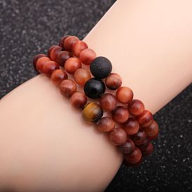 Men's Beaded Bracelet with Tiger Eye and Lava Stone - European Style Jewelry