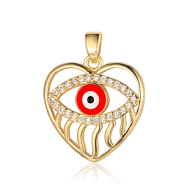 3Pcs Brass Micro Pave Cubic Zirconia Pendants, Heart with Evil Eye Charms